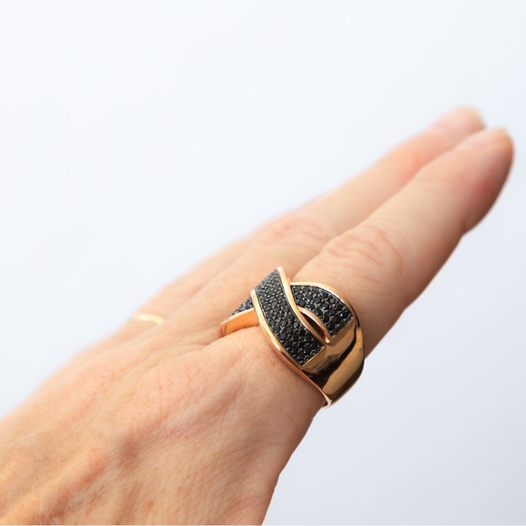 Bronzo Italia 1.5 cttw black spinel crossover statement ring rose gold tone 10 - Picture 8 of 16